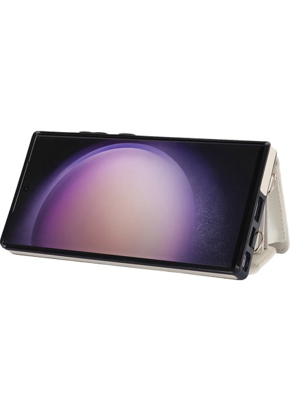 026 Samsung Galaxy S23 Ultra Telefon Kılıfı Kart Yuvaları 2 Askılı Kickstand Kapak-Beyaz (Yurt Dışından) modelleri