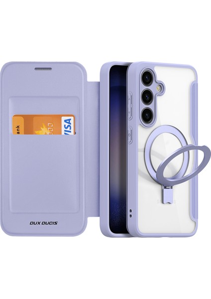 Samsung Galaxy S24+ Manyetik Kılıf Rfıd Engelleme Kart Yuvaları Kickstand Kapak-Mor (Yurt Dışından)