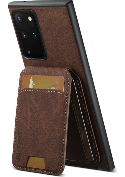 Samsung Galaxy NOTE20 Ultra 5G/NOTE20 Ultra Kart Yuvalı Kickstand Telefon Kılıfı-Kahverengi (Yurt Dışından)
