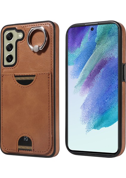 006 Samsung Galaxy S21 Fe 5g Kılıf Kart Tutuculu Pu Tpu Telefon Arka Kapak-Kahverengi (Yurt Dışından)