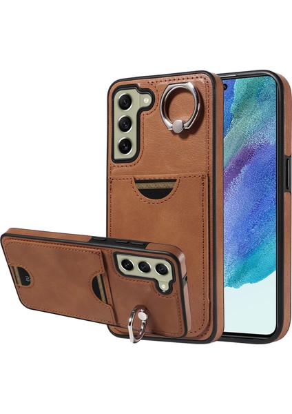 006 Samsung Galaxy S21 Fe 5g Kılıf Kart Tutuculu Pu Tpu Telefon Arka Kapak-Kahverengi (Yurt Dışından)