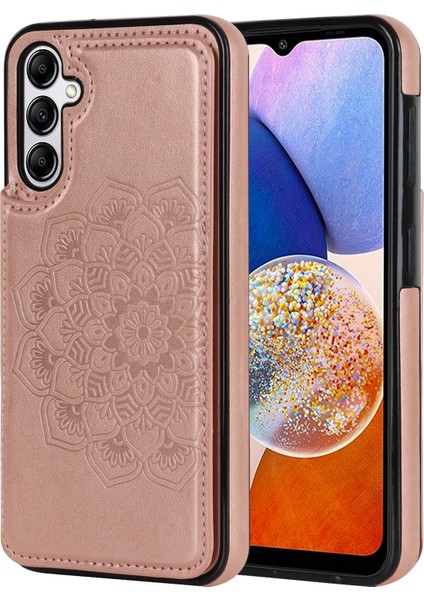 Samsung Galaxy A15 5g Manyetik Telefon Kılıfı Baskılı Mandala Çiçek Kart Yuvaları Kapak-Gül Altın (Yurt Dışından)