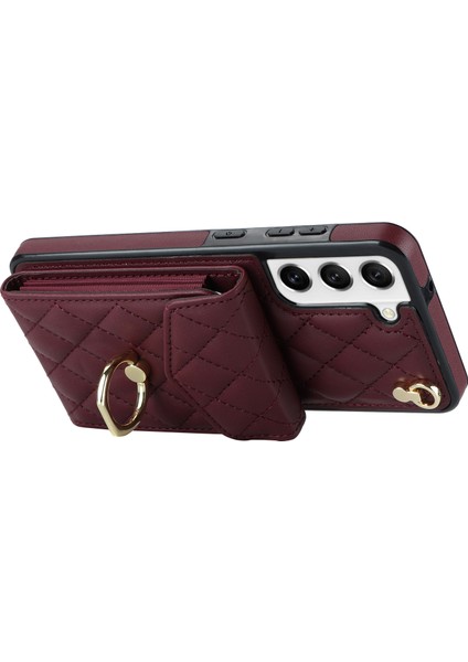 Samsung Galaxy S21 + 5g Cep Telefonu Kılıfı Için Kart Tutucu Halka Kickstand Pu + Tpu Çizilmez Kapak-Şarap Kırmızı (Yurt Dışından) fiyatları