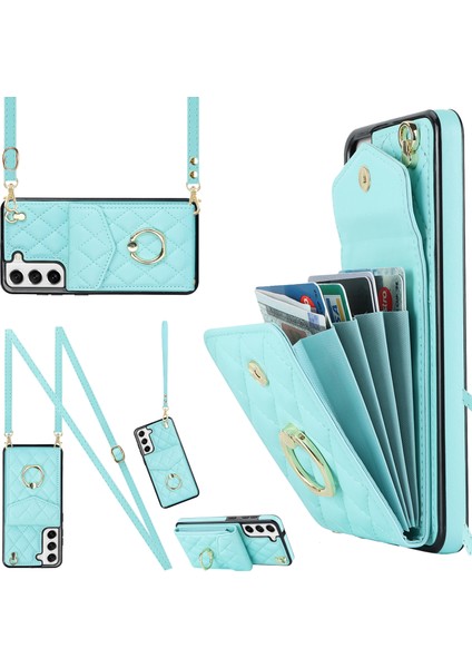 Samsung Galaxy S21+ 5g Cep Telefonu Kılıfı Kart Tutucu Halka Kickstand Pu+Tpu Çizilmez Kapak-Nane Yeşili (Yurt Dışından)
