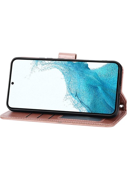 Samsung Galaxy S24+ Için Manyetik Kılıf Fermuarlı Cep Telefonu Kılıfı - Bilek Kayışı-Pembe Altın (Yurt Dışından)