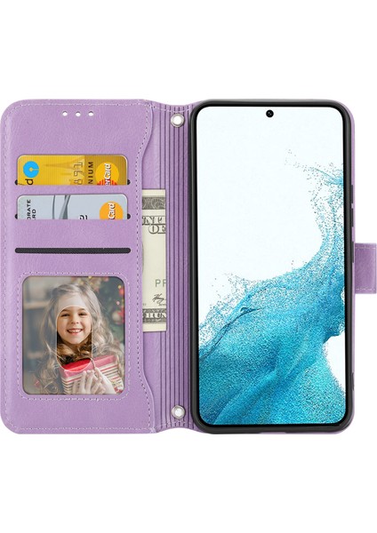 Samsung Galaxy S24+ Manyetik Kılıf Fermuarlı Cep Telefonu Kılıfı Bilek Askılı-Mor (Yurt Dışından)