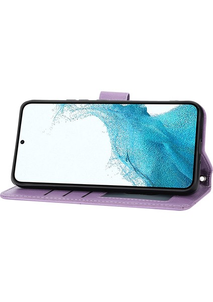 Samsung Galaxy S24+ Manyetik Kılıf Fermuarlı Cep Telefonu Kılıfı Bilek Askılı-Mor (Yurt Dışından)
