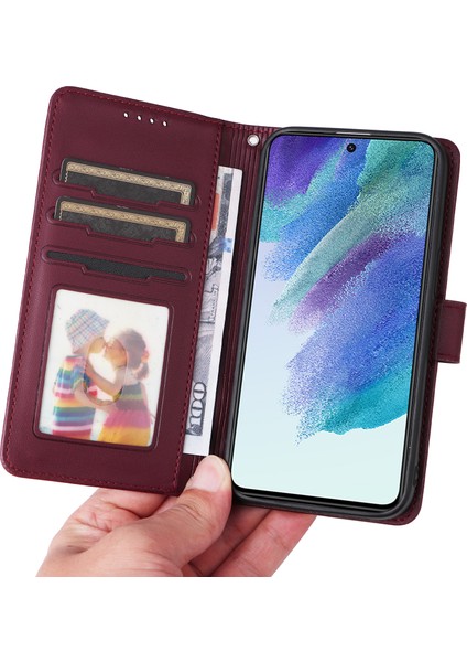 Samsung Galaxy S21 Fe 5g Kılıf Ayrılabilir Anti-Damla Deri Cüzdan Akıllı Telefon Kapağı-Şarap Kırmızısı Için (Yurt Dışından)