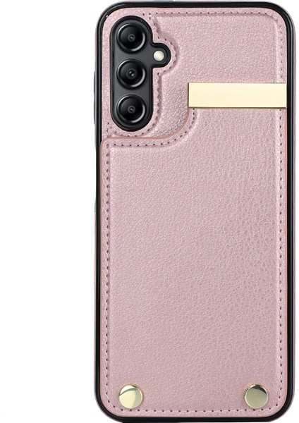 Samsung Galaxy S23 Fe Kapak Tpu + Pu Deri Metal Dekor Anti-Şok Kart Çantalı Cep Telefonu Kılıfı-Gül Altın (Yurt Dışından)