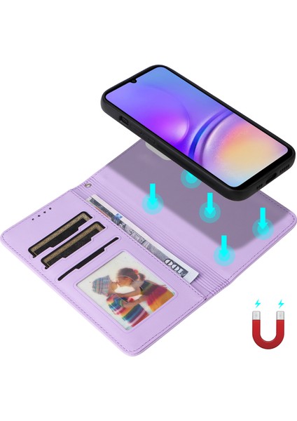 Samsung Galaxy A05 4g Deri Kılıf Çıkarılabilir Cüzdan Standlı Kapak-Mor (Yurt Dışından)
