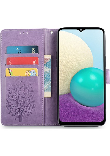 Samsung Galaxy A02 Cep Telefonu Kılıfı Baskılı Geyik Ağacı Desenli Cüzdan Kapağı-Mor (Yurt Dışından) fiyatları