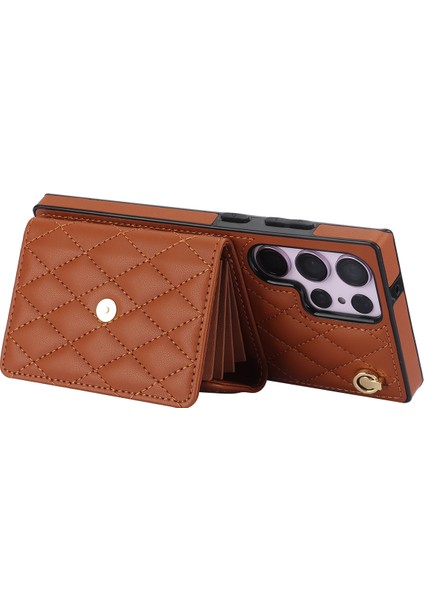 026 Samsung Galaxy S23 Ultra Telefon Kılıfı Kart Yuvaları 2 Askılı Kickstand Kapağı-Kahverengi (Yurt Dışından) fiyatları
