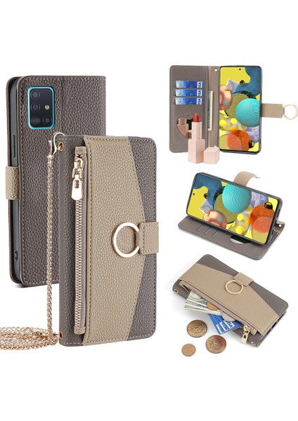 Samsung Galaxy A51 5g SM-A516 Cüzdan Kılıf Fermuarlı Pu Deri Crossbody Telefon Kapağı-Gri (Yurt Dışından)