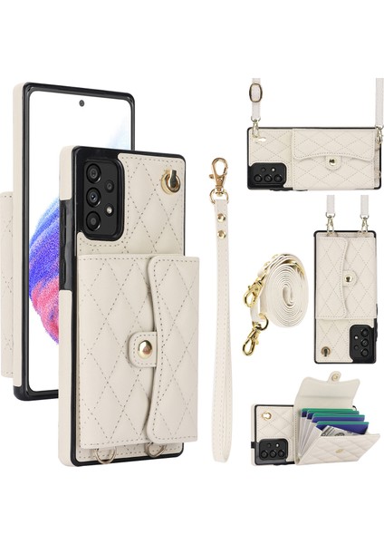 026 Samsung Galaxy A53 5g Kickstand Telefon Kılıfı Rfıd Engelleme Kart Yuvaları-Beyaz (Yurt Dışından)