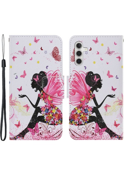 Samsung Galaxy A25 5g (Global) (161.0 x 76.5 x 8.3mm) Kılıf Desenli Baskı Çapraz Dokulu Kapak-Peri (Yurt Dışından)