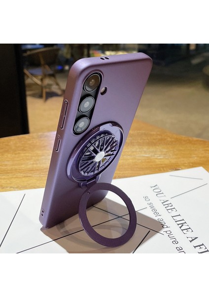 Samsung Galaxy S24+ Için Halkalı Kickstand Kılıf Dönen Gyro Sert Pc Kapağı-Turuncu (Yurt Dışından)