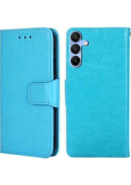 Samsung Galaxy A15 4g/5g Deri Kılıf Cüzdan Standlı Telefon Kılıfı-Bebek Mavisi (Yurt Dışından)