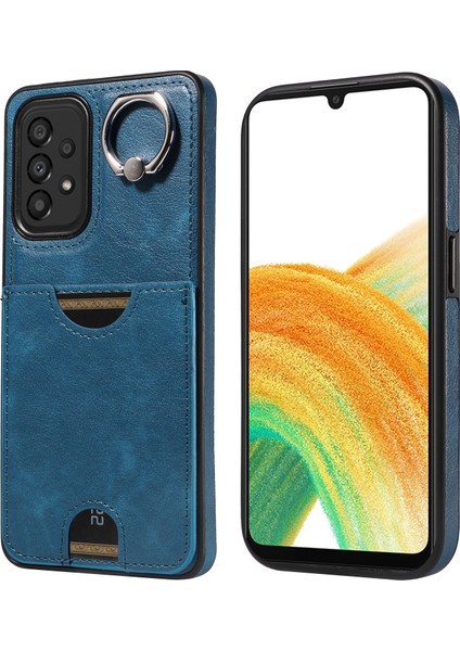 006 Samsung Galaxy A33 5g Kılıf Pu+Tpu Telefon Kılıfı, Kart Tutuculu Kickstand-Mavi (Yurt Dışından)
