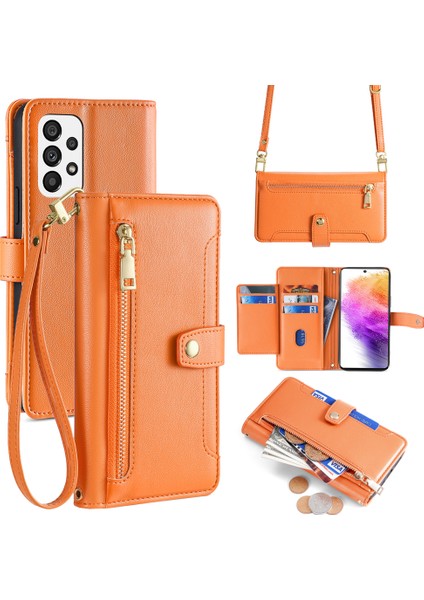 Samsung Galaxy A73 5g Manyetik Kılıf 6 Kart Tutucu Stand Telefon Kapağı-Turuncu (Yurt Dışından)