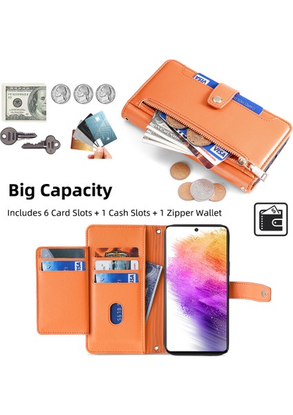 Samsung Galaxy A73 5g Manyetik Kılıf 6 Kart Tutucu Stand Telefon Kapağı-Turuncu (Yurt Dışından) modelleri