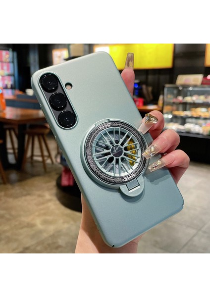 Samsung Galaxy S24+ Için Halkalı Kickstand Kılıf Dönen Gyro Sert Pc Kapağı-Cyan (Yurt Dışından)