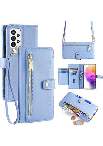 Samsung Galaxy A73 5g Manyetik Kılıf 6 Kart Tutucu Stand Telefon Kapağı-Mavi (Yurt Dışından)