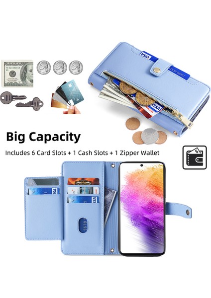 Samsung Galaxy A73 5g Manyetik Kılıf 6 Kart Tutucu Stand Telefon Kapağı-Mavi (Yurt Dışından) modelleri
