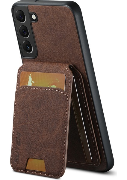 Samsung Galaxy S22+ 5g Litchi Texture Deri+Tpu Kılıf Kart Yuvaları-Kahverengi (Yurt Dışından)