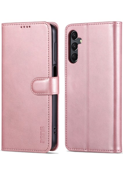 Samsung Galaxy A24 4g (162,1 x 77,6 x 8,3mm) Kılıf Darbeye Dayanıklı Flip Deri Telefon Kapağı-Gül Altın (Yurt Dışından)