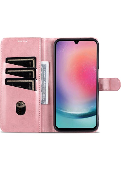Samsung Galaxy A24 4g (162,1 x 77,6 x 8,3mm) Kılıf Darbeye Dayanıklı Flip Deri Telefon Kapağı-Gül Altın (Yurt Dışından)