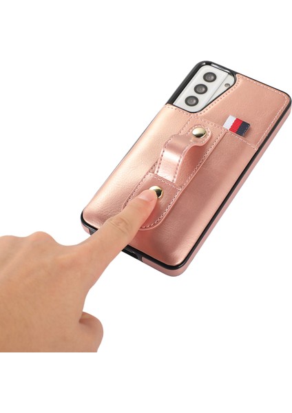 Samsung Galaxy S21 4G/S21 5g Kılıf Için Düşmeye Dayanıklı Kart Tutucu Telefon Kapağı, Geri Çekilebilir Parmak Kayışı-Gül Altın (Yurt Dışından) modelleri