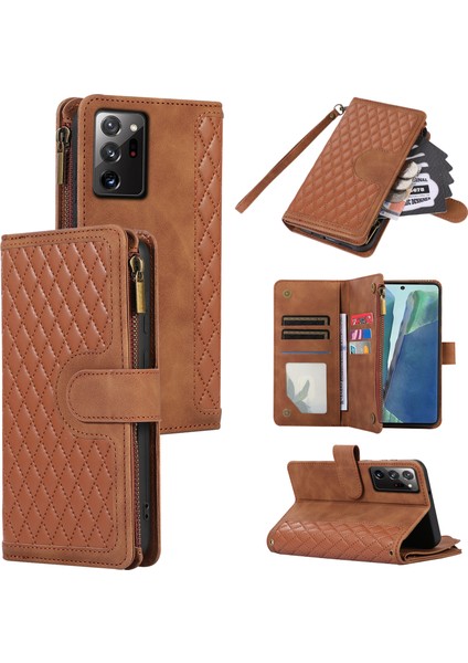 Samsung Galaxy NOTE20 ULTRA/NOTE20 Ultra 5g Kapak 9 Kart Yuvaları Fermuarlı Cep Telefonu Cüzdan Kılıfı-Kahverengi (Yurt Dışından)