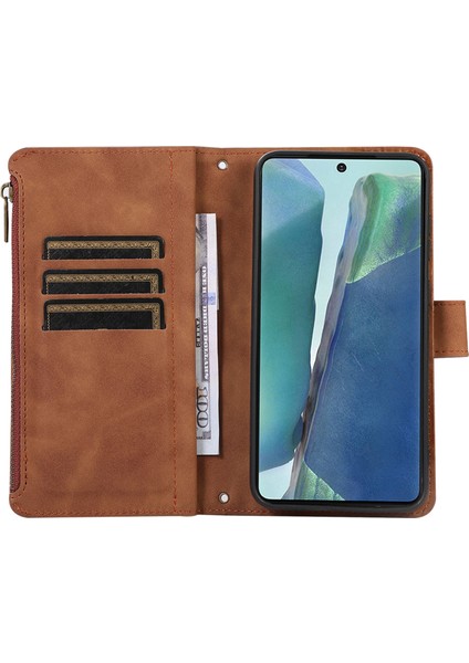 Samsung Galaxy NOTE20 ULTRA/NOTE20 Ultra 5g Kapak 9 Kart Yuvaları Fermuarlı Cep Telefonu Cüzdan Kılıfı-Kahverengi (Yurt Dışından)