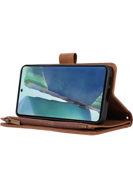 Samsung Galaxy NOTE20 ULTRA/NOTE20 Ultra 5g Kapak 9 Kart Yuvaları Fermuarlı Cep Telefonu Cüzdan Kılıfı-Kahverengi (Yurt Dışından)
