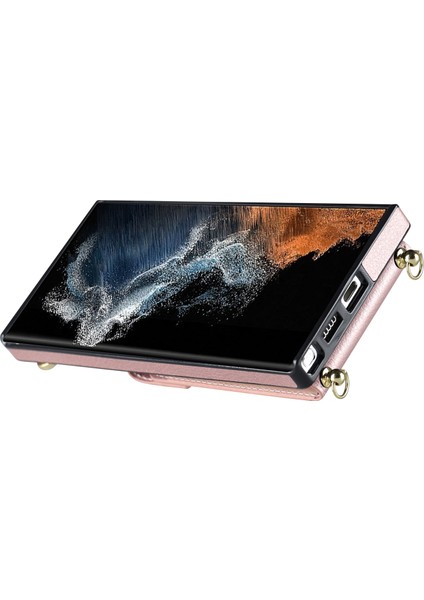 Samsung Galaxy S24 Ultra Cep Telefonu Kılıfı Akordeon Kart Çanta Halkası Kickstand Arka Kapak-Gül Altın (Yurt Dışından) modelleri