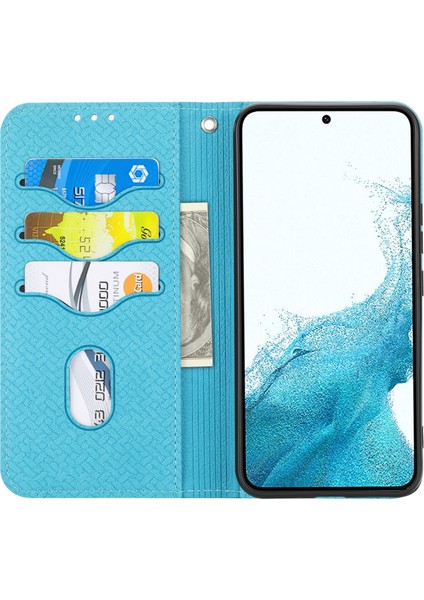 Samsung Galaxy S24+ Için Deri Kılıf Dokuma Dokulu Çizilmez Telefon Kapağı-Mavi (Yurt Dışından)