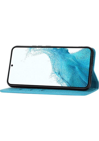 Samsung Galaxy S24+ Için Deri Kılıf Dokuma Dokulu Çizilmez Telefon Kapağı-Mavi (Yurt Dışından)