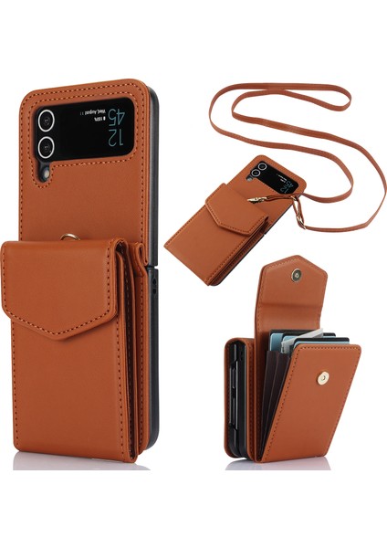 Samsung Galaxy Z Flip3 5g Rfıd Engelleme Kılıfı Kart Sahibi Telefon Kılıfı Kayışlı-Kahverengi (Yurt Dışından)