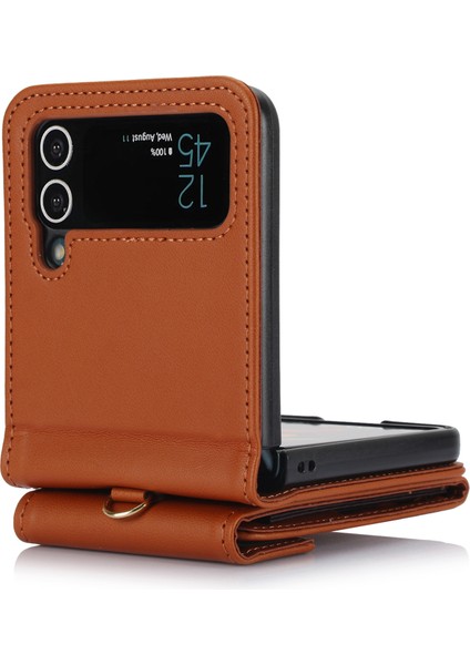 Samsung Galaxy Z Flip3 5g Rfıd Engelleme Kılıfı Kart Sahibi Telefon Kılıfı Kayışlı-Kahverengi (Yurt Dışından) modelleri
