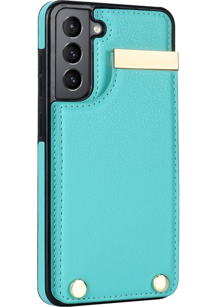 Samsung Galaxy S21 Fe 5g Cep Telefonu Kılıfı Için Donanım Dekorlu Damla Korumalı Kart Tutucu Kapağı-Nane Yeşili (Yurt Dışından)
