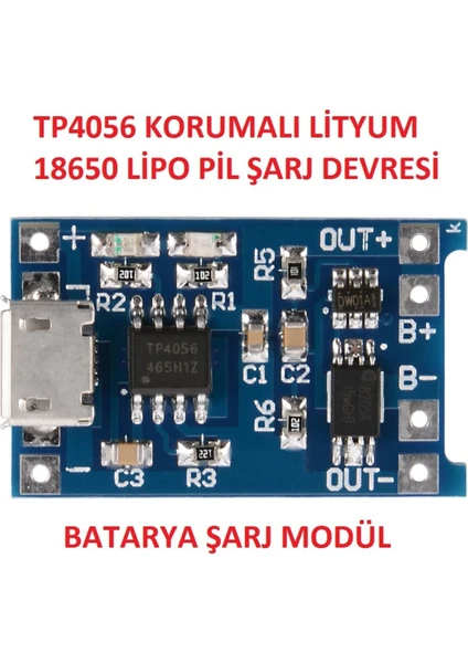 Korumalı Lityum Pil Şarj Devresi Modülü TP4056 1A 18650 Battery Charger + Protection Microusb