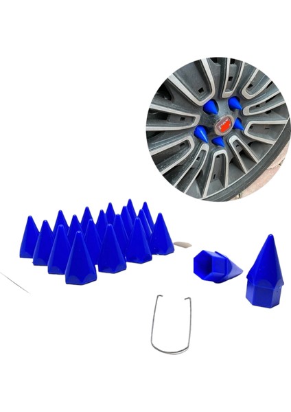Pamuk Oto Sivri Mermi Tip Bijon Kapağı Plastik Mavi Renk 17 mm Bijon Uyumlu 20 Adet -Pamuk Oto