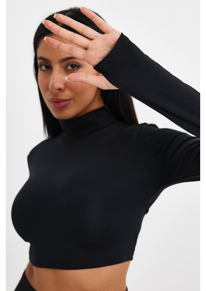 Siyah Uzun Kollu Sırt Detaylı Boğazlı Crop 080 fiyatları