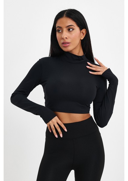 Siyah Uzun Kollu Sırt Detaylı Boğazlı Crop 080 modelleri
