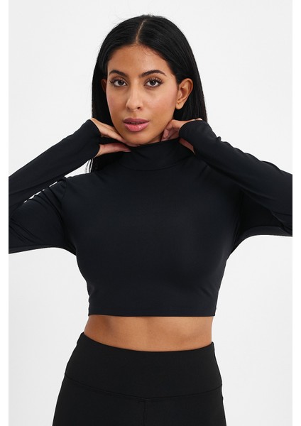 Siyah Uzun Kollu Sırt Detaylı Boğazlı Crop 080 fırsatları