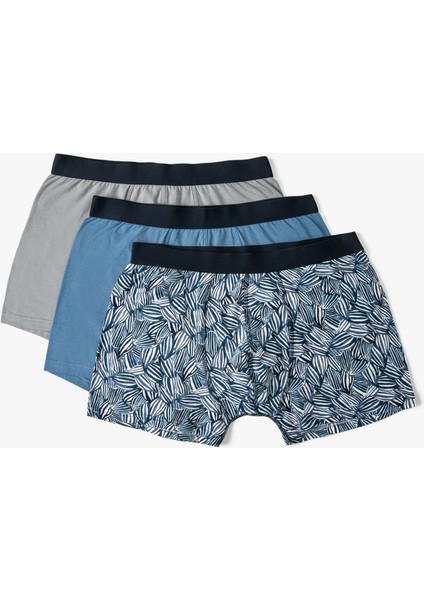 3'lü Boxer Seti Yaprak Baskılı Çok Renkli