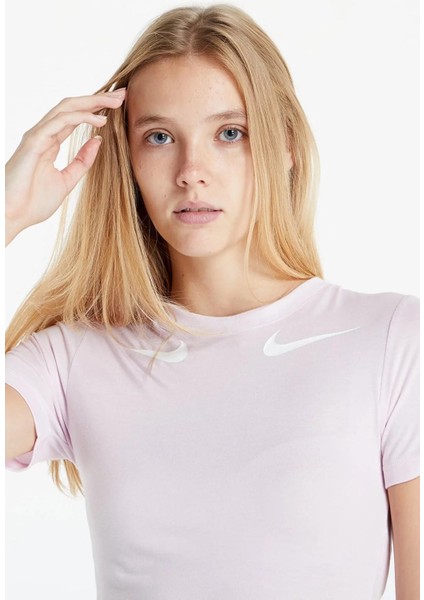 Double Swoosh Crop Fit Tee Pink Likralı Ince Crop Kısa Tişört Pembe modelleri