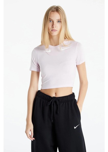 Double Swoosh Crop Fit Tee Pink Likralı Ince Crop Kısa Tişört Pembe fırsatları