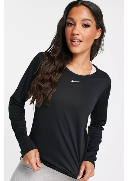 One Dri Fit Pacer Crew T-Shirt Body Uzun Kollu Body Antrenman Üstü Siyah