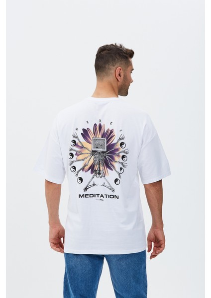 Meditation Baskılı Oversize Tişört